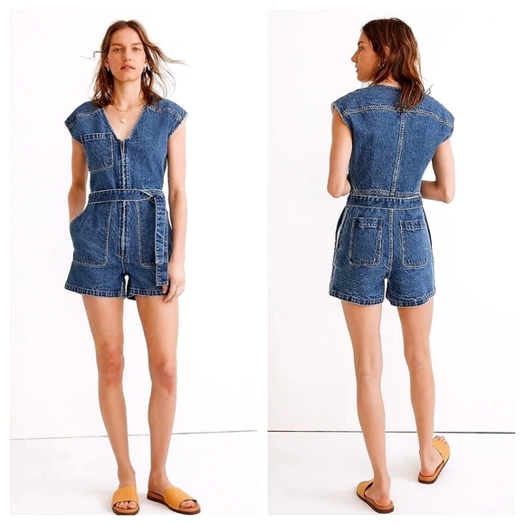 Madewell Other - MADEWELL Zip-Front Romper Denim Edition